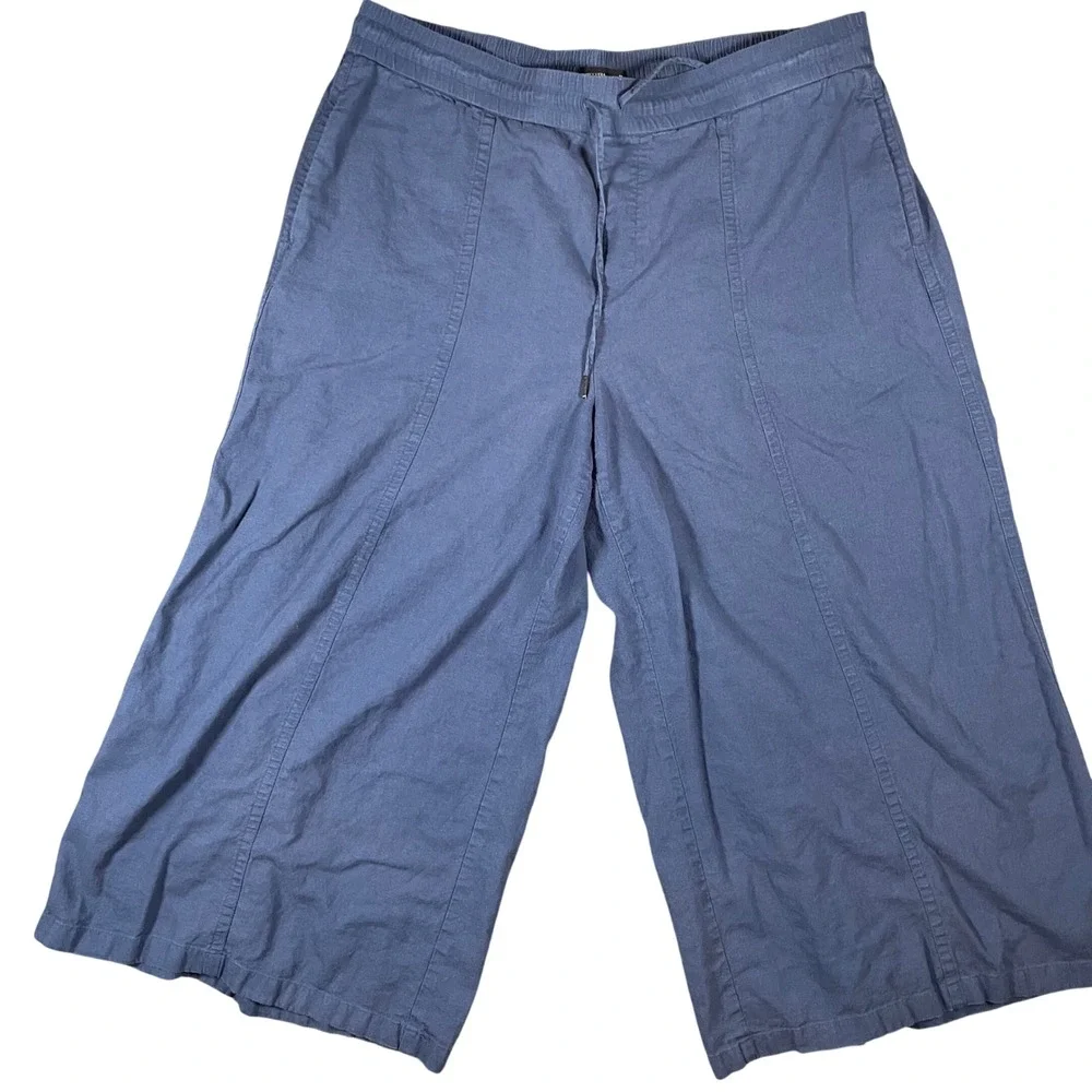 Simply Vera Vera Wang Blue Linen Blend Wide Leg Cropped Pants Plus Size 1X